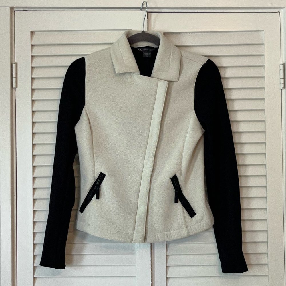 Armani Exchange A/X moto jacket blazer cream black small